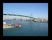 Seen from the top deck, the Vincent Thomas Bridge is quite a site in San Pedro Harbor